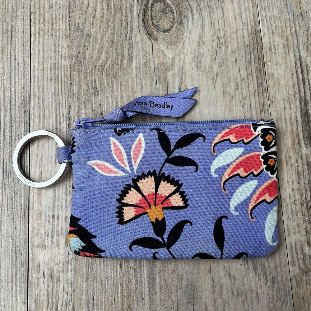 Vera Bradley Mural Garden Zip ID Case Small Wallet Purple Cute Pouch Floral
